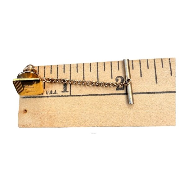 Vintage Gold Tone Tie Tack With "FR" Monogram & Chain Bar - Picture 6 of 7